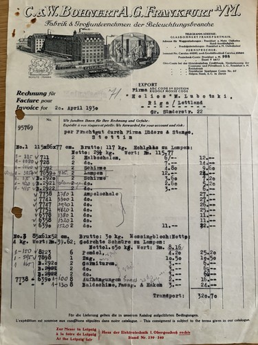 Rechnung 1930 bohnert - 1930, c.&w.